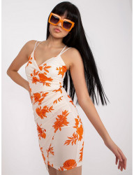 Biele mini šaty s oranžovými kvetmi W5174 #3