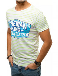 Bielo-zelené pánske pruhované tričko s potlačou N8569 #1