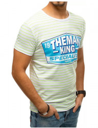 Bielo-zelené pánske pruhované tričko s potlačou N8569 #2