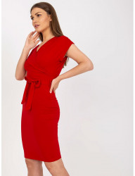 červené elegantné šaty s viazaním W6092 #3