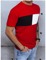 červené pánske tričko s pruhom W5895 #2