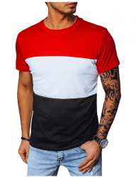 červené pruhované pánske basic tričko W8687