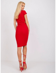 červené rebrované šaty s krátkym rukávom W5673 #1