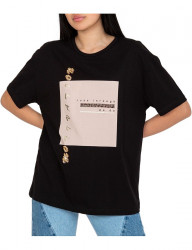 čierne dámske bavlnené voĺné tričko s potlačou W5406
