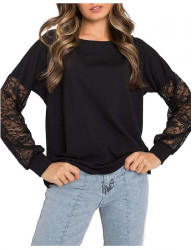 čierne dámske tričko s čipkovými rukávmi Y9841