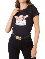 čierne dámske tričko s potlačou anjela Y2681
