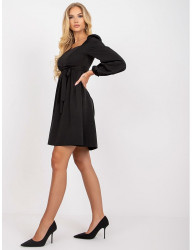čierne elegantné šaty s viazaním W4952 #2