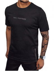 čierne pánske tričko s nápisom a so zipsami na bokoch W5748