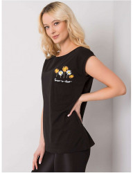 čierne tričko s výšivkou kvetín a vreckom Y5257 #2