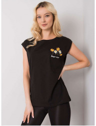 čierne tričko s výšivkou kvetín a vreckom Y5257 #3