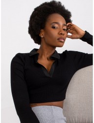 čierny crop top s dlhým rukávom W5271 #3