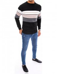 čierny pruhovaný pulóver W8476 #1