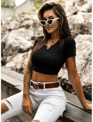 čierny rebrovaný bavlnený crop top B1053 #3