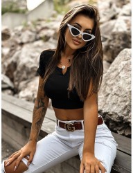 čierny rebrovaný bavlnený crop top B1053 #4