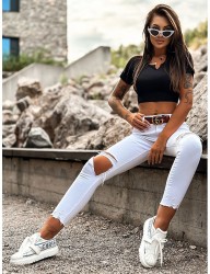 čierny rebrovaný bavlnený crop top B1053 #7