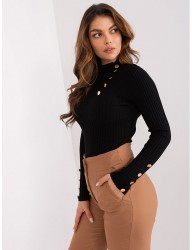 čierny rebrovaný pulóver s ozdobnými gombíkmi B2644 #2