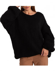 čierny voľný pletený pulóver s výstrihom do v B2571