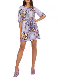 Fialové kvetované šaty s opaskom W6243