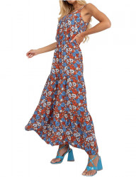 Hnedé kvetinové maxi šaty W5666