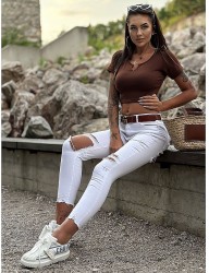 Hnedý rebrovaný bavlnený crop top B1048 #6