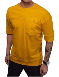 Horčicové pánske tričko s náprsným vreckom W5745
