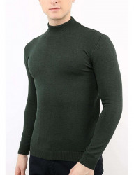 Khaki pánsky tenký pletený pulóver so stojačikom N7190 #1