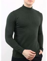 Khaki pánsky tenký pletený pulóver so stojačikom N7190 #2