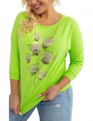 Limetkovo zelené tričko s nášivkou kvetín W8637