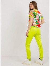 Limetkový velúrový komplet tričká s krátkym rukávom a kvetinovou potlačou B0278 #1