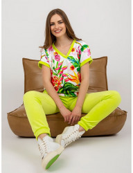 Limetkový velúrový komplet tričká s krátkym rukávom a kvetinovou potlačou B0278 #2