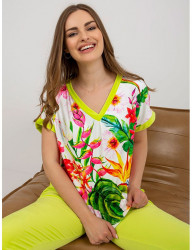 Limetkový velúrový komplet tričká s krátkym rukávom a kvetinovou potlačou B0278 #3