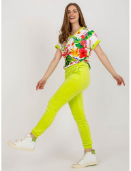 Limetkový velúrový komplet tričká s krátkym rukávom a kvetinovou potlačou B0278 #5