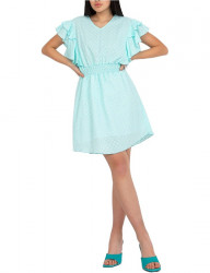 Mintové dámske bavlnené mini šaty s volánmi W5180