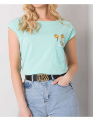 Mintovou tričko s výšivkou kvetín a vreckom Y5304