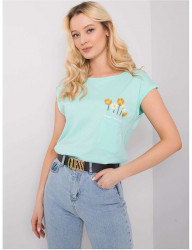 Mintovou tričko s výšivkou kvetín a vreckom Y5304 #2
