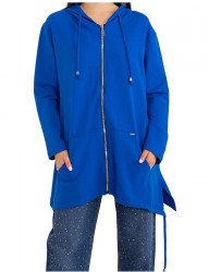 Modrá dlhšia mikina na zips s kapucňou B2171