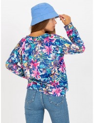 Modré dámske kvetinové tričko s dlhými rukávmi W6565 #1