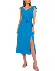 Modré letné midi šaty s viazaním W6084