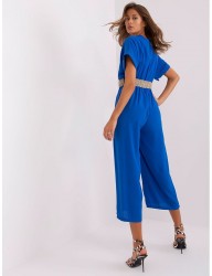 Modrý elegantný overal so širokými nohavicami a krátkym rukávom B0861 #1