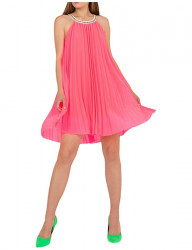 Neónovo ružové plisované šaty W6391