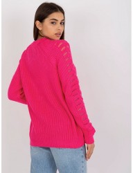 Neónovo ružový dierovaný pulóver W8875 #1