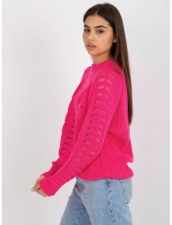 Neónovo ružový dierovaný pulóver W8875 #2