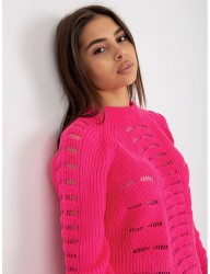Neónovo ružový dierovaný pulóver W8875 #4
