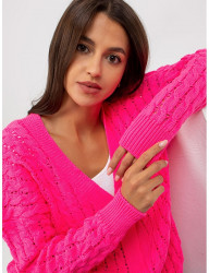 Neónovo ružový pletený pulóver na gombíky W7542 #3