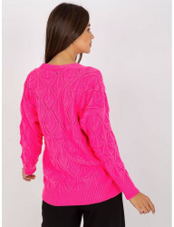 Neónovo ružový pletený svetrík na gombíky W7546 #1
