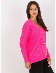 Neónovo ružový pletený svetrík na gombíky W7546 #2