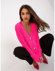 Neónovo ružový pletený svetrík na gombíky W7546 #3