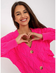 Neónovo ružový pletený svetrík na gombíky W7546 #4