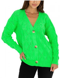Neónovo zelený pletený svetrík na gombíky W7564