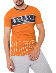 Oranžové pánske tričko s potlačou Y0170